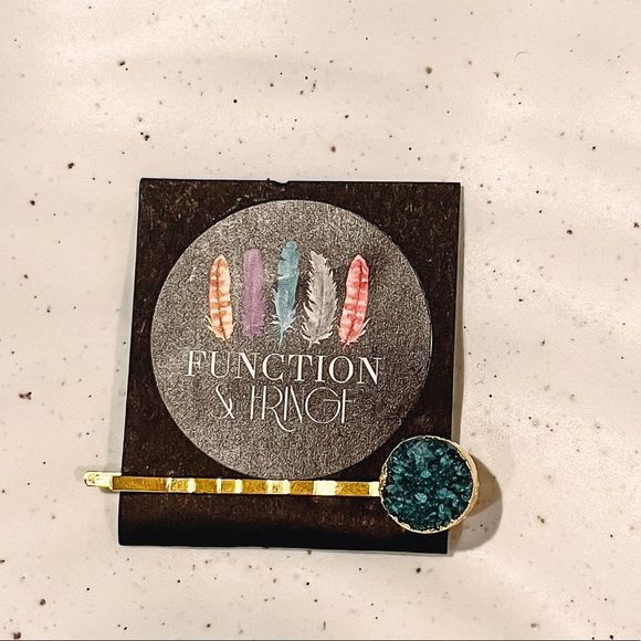 NEW Function & Fringe Green/Blue and Gold Druzy Bobby Pin Style Hair Barrette - Picture 1 of 3
